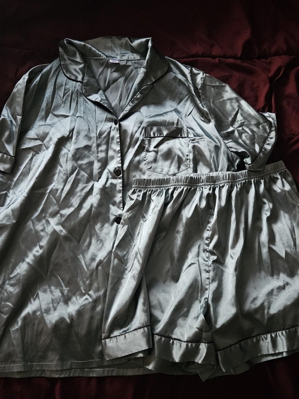 Satin Short Sleeve Button Down Pajama Set